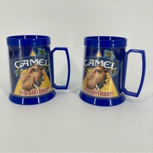 Joe Camel Mugs 75th Birthday 1988 Cigarette Merch Thermo Serv USA Made Set Of 2